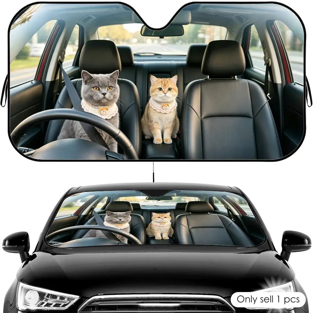 British Shorthair Cat Driving Sun Visor Reusable Aluminum Foil Car Windshield Sun Visor UV Protector Heat Insulation Cover Shade