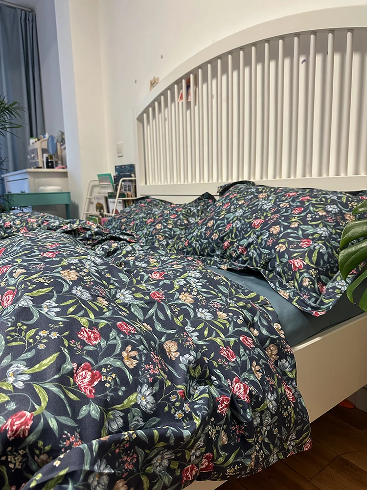 

Американский ретро-комплект постельного белья из чистого хлопка с цветочным принтом, четыре предмета: пододеяльник, наволочки, юбка для кровати, для одеяла