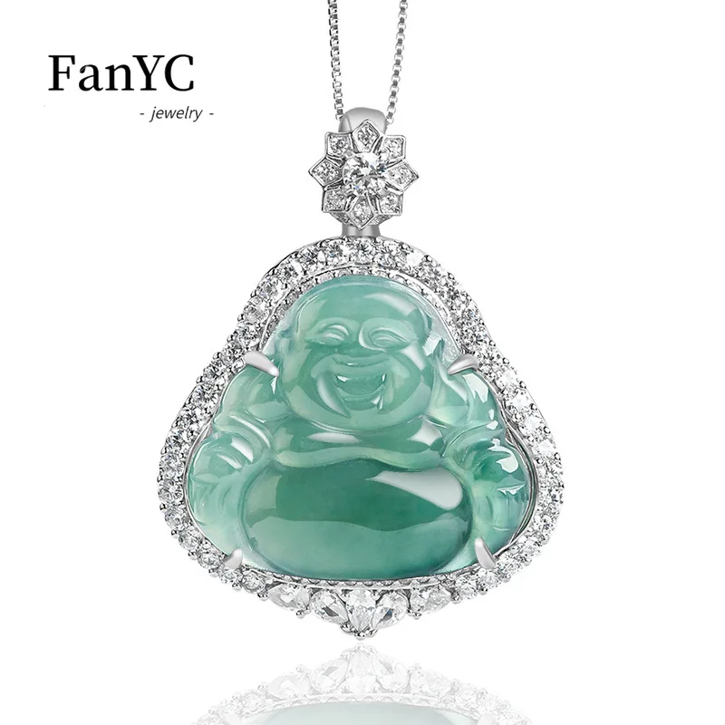 

Myanmar Jadeite Blue Water Buddha Pendant S925 Silver Inlaid Hand-carved Fashion Charm Ice Jade Necklace Men Women Holiday Gift