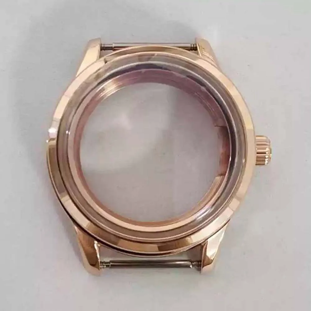 39MM Stainless Steel Transparent Bottom Case NH35, Rose Gold Mineral Glass Watch Case, for NH35/NH36/4R/7S Movement, Watch Shell