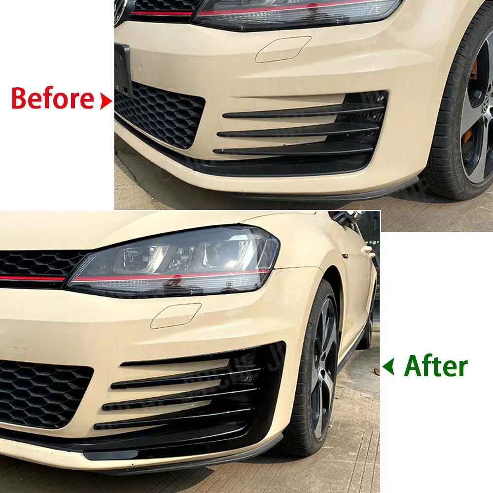 

JCYECF 2Pcs ABS Gloss Black Front Fog Light Grille Trim Stip Decor Cover Spoiler Canards for Volkswagen Golf 7 MK7 GTI 2013-2016