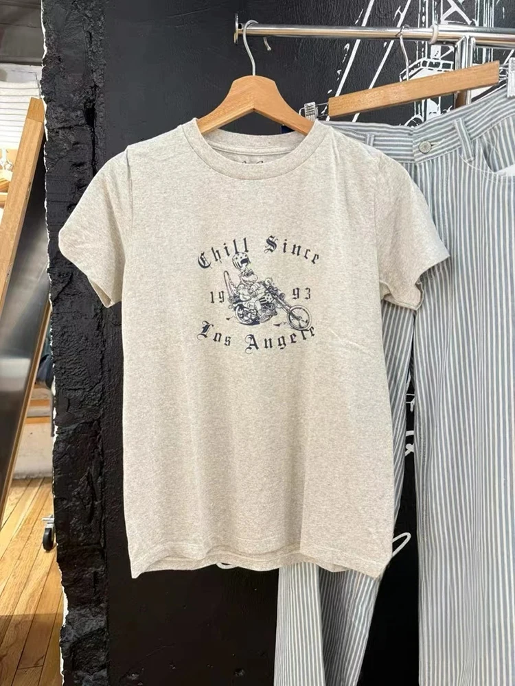 Cartoon Graphic Letters Print T-shirt Women Summer Short Sleeve O-Neck Pullover Tops Cotton Casual Rock Streetwear T-shirt Y2k
