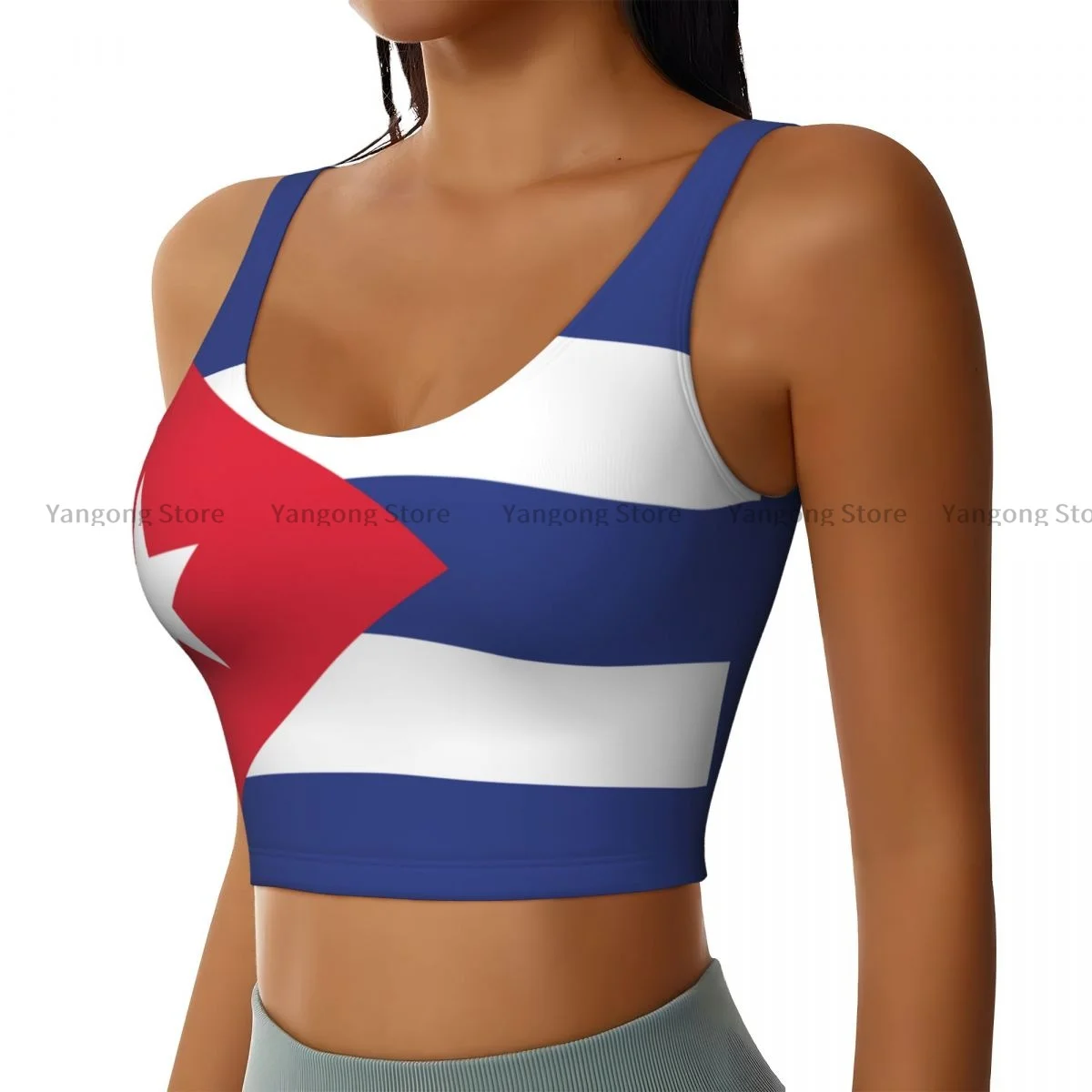 Yoga Vest Women Gym Sports Crop Tops Cuba Flag Streetwear Workout Breathable Tank Top Female