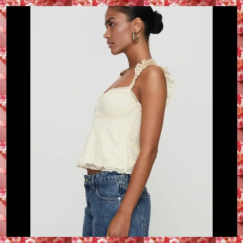 المرأة الدانتيل بيبي دول تانك الأعلى كاب الأكمام انظر من خلال Y2k الصيف الخروج المحاصيل القمم