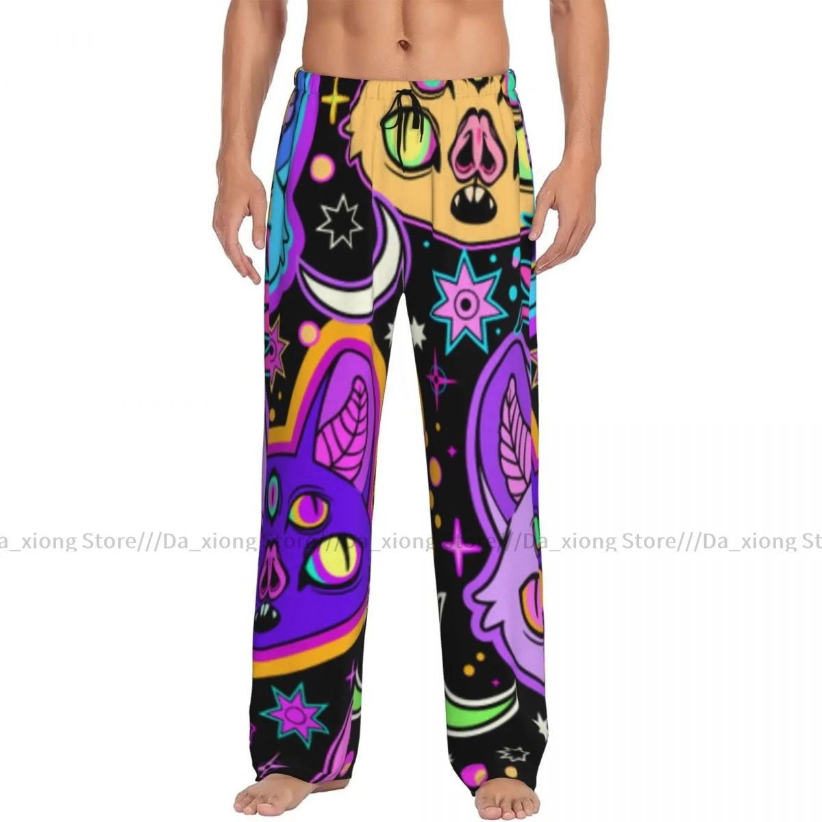 Men's Sleepwear Loose Sleep Pants Pajamas Funny Psychedelic Bats Long Lounge Bottoms Casual Homewear