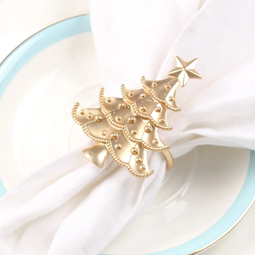 

6Pcs Exquisite Christmas Tree Napkin Rings Metal Buckles for Festive Table Decorations Napkin Rings Tableware Decor