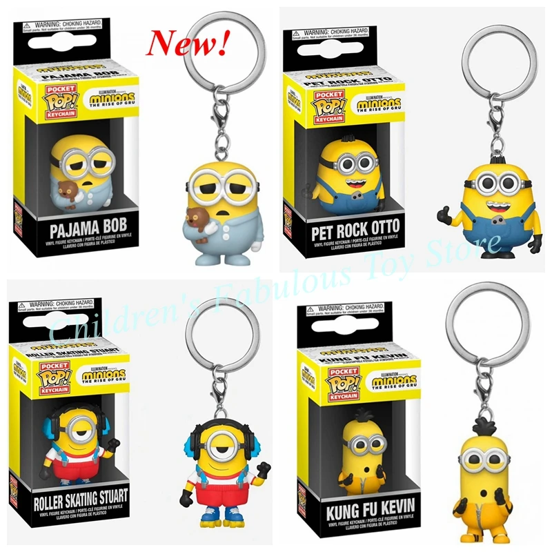 2024 NEW Funko Pop keychain Despicable Minions Me OTTO STUART KEVIN CARL Pajama Bob Agnes Pocket Pop Keychain Vinyl Figure Toys