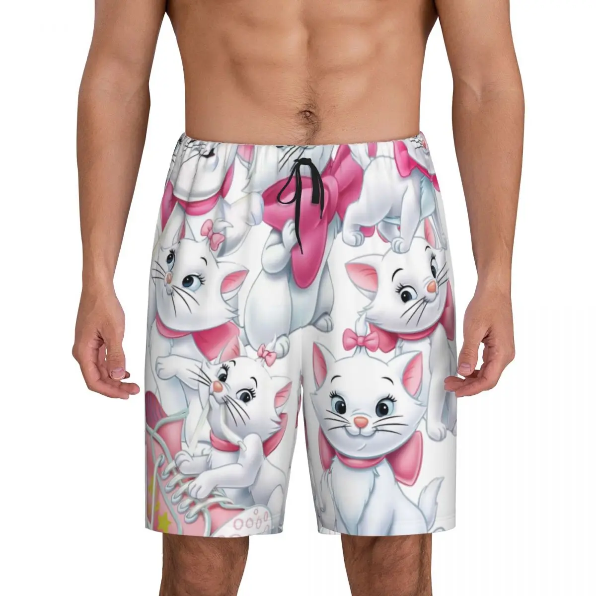 

Marie Cat With Her Pink Bow Aristocats Inspired Pajama Shorts Men Sleepwear Lounge Bottom Stretch Sleep Short Pjs with Pockets