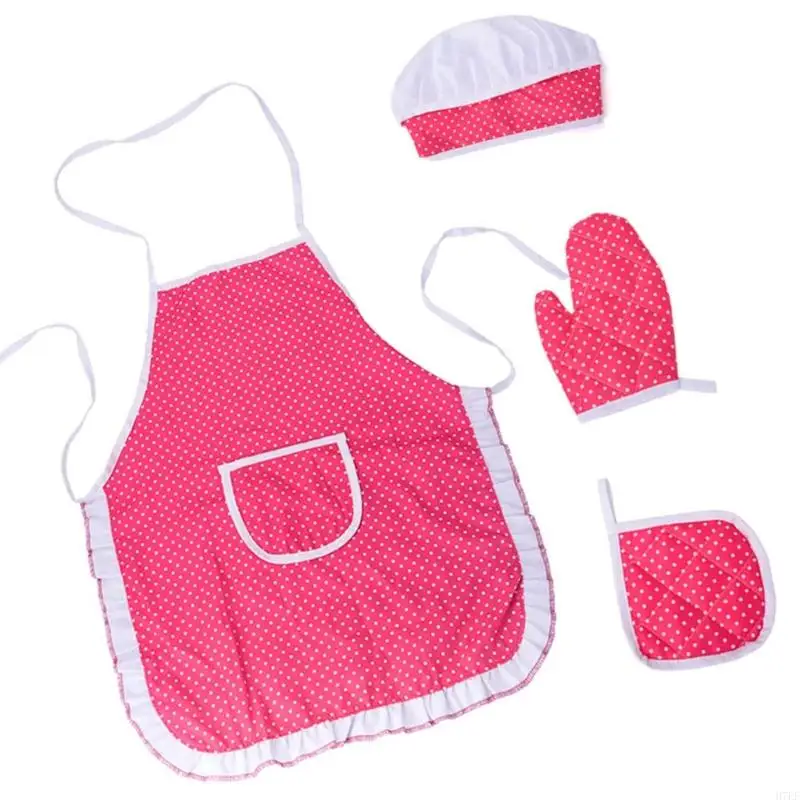 

4Pcs Kids Chefs Role Play Costume Set Chefs Hat Apron Kids Cooking Baking Set H7EF
