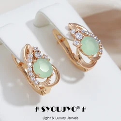 SYOUJYO Emerald Green Piercing Earrings For Women Natural Zircon Full Paved Fine Jewelry 585 Gold Color Drop Earrings