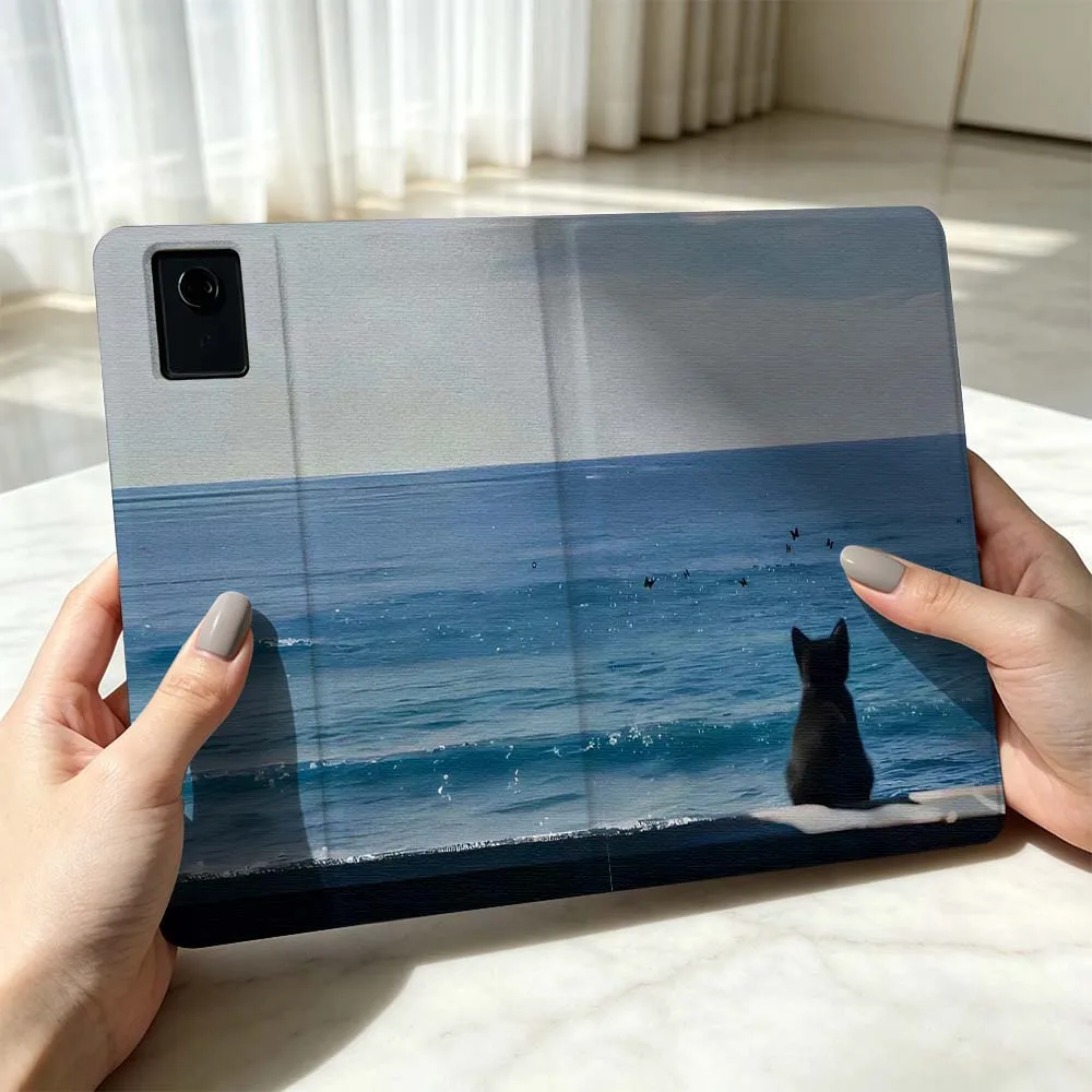 Beach Cat Pattern For Xiaomi Poco Redmi Pad 8 2 4 C1 6 6S 7 7S SE 9.7 14 11 11.2 12.1 12.5 Inch Tablet Case Pen Tray