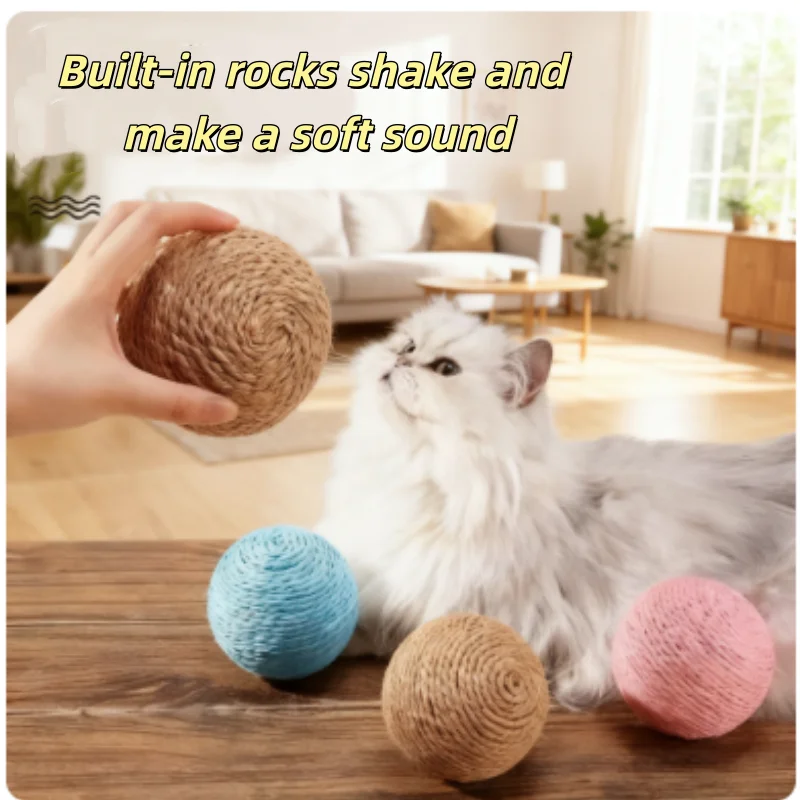 Interactive Sisal Cat Scratching Ball Toy For Kitten Teeth Cleaning Anti Bite Cat Ball Sounding Toy Pet Supplies
