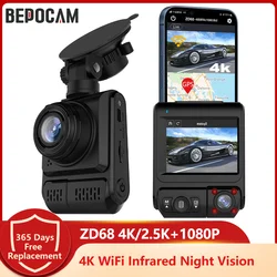 BEPOCAM-Car Dash Cam com Visão Noturna Infravermelha, Dashcam do Veículo, Gravador de Vídeo Automático Android, DVR 4K, WiFi, GPS externo, 2.5K + 1080P, ZD68