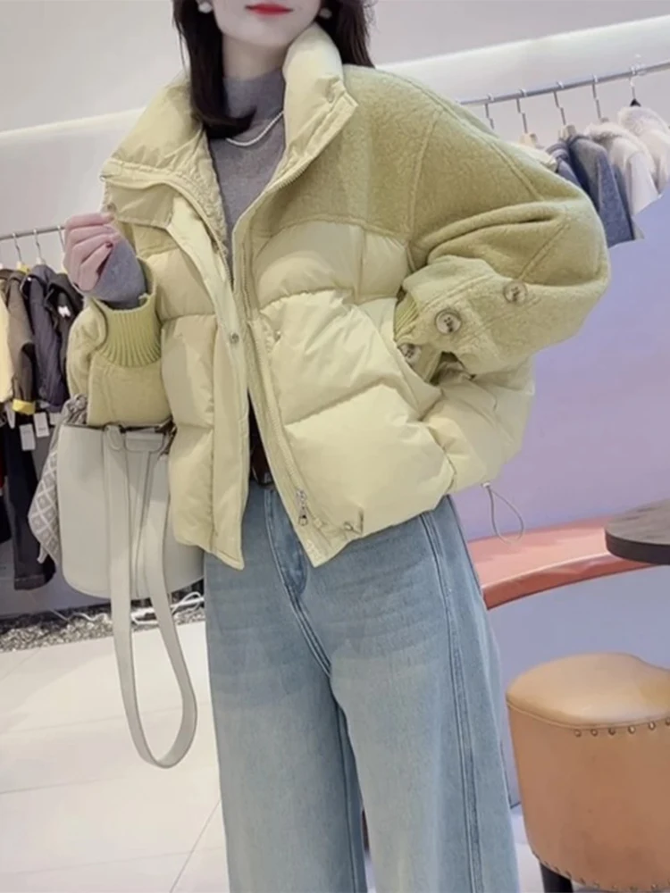 

Women's Thiened Cotton Jaet Stand Collar Patchwork Pure Color Bread Sle Faion Outerwear Winter New Arrival ular