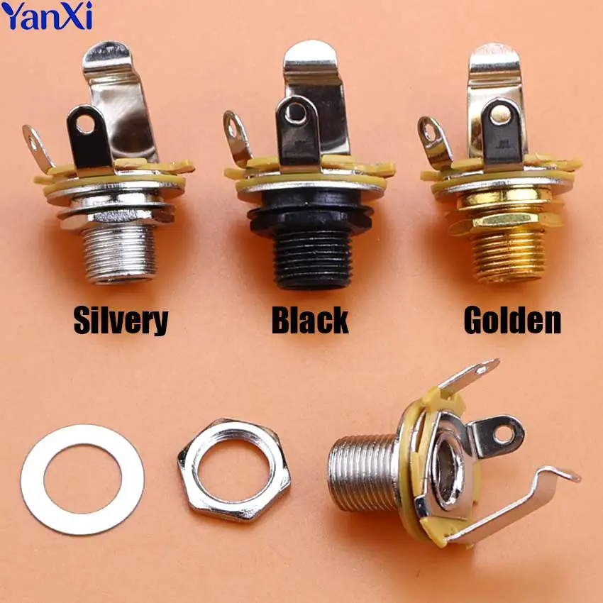 1/2/5pcs 6.35MM Mono Jack Connector Electric Guitar Socket Mono Bass Audio Output Socket Alloy Interface Socket Nut & Washer