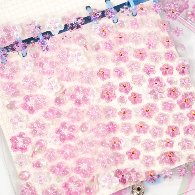 Japanese Cherry Blossom 3D Crystal Embossed Puffy Stickers, Cute Decor Stickers , Water Bottle Phone Case DIY Decorative Decals