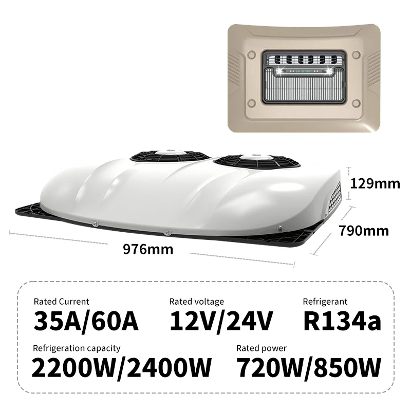 مكيف هواء مثبت على السطح تيار مستمر 12 فولت 24 فولت مكيفات هواء لوقوف السيارات على السطح للمقصورة RV تخييم شبه شاحنة مكيف هواء لوقوف السيارات