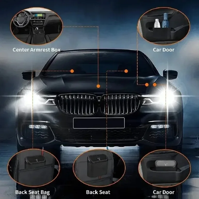 New Car Trash Can (with Lid) 3 Rolls of Garbage Bags for Car Door/Seat Back/Center Console Side/Home/Office Use Small Trash Can view 5