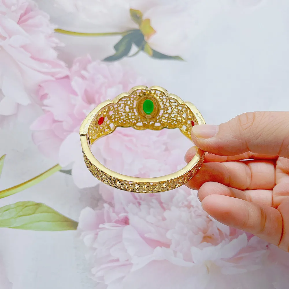 Flower Cuff Bracelet for Morocco Ethnic Women Arabic Wedding Jewelry Bride Gift Handmade Clothing Accessories