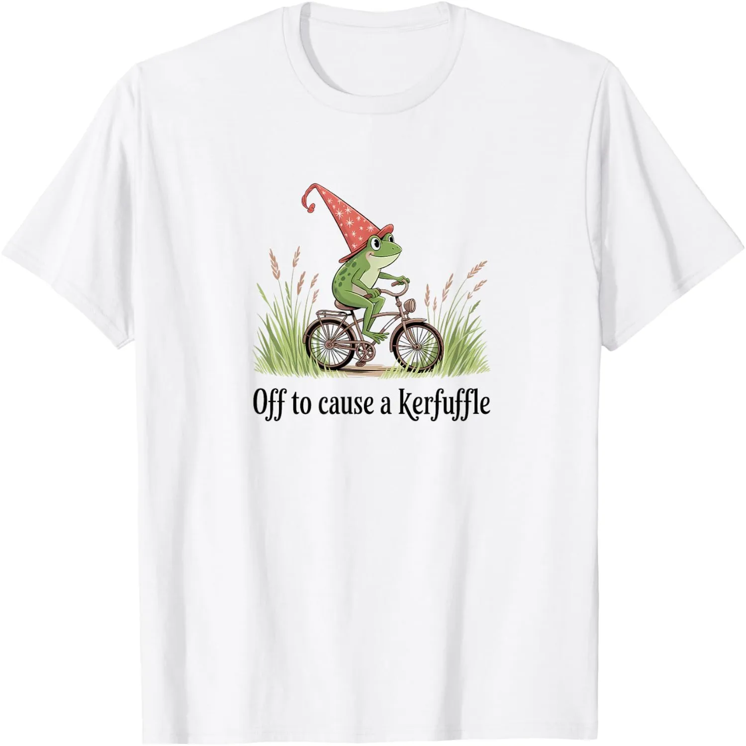 Off To Cause A Kerfuffle Cute Wizard Frog Riding Bicycle T-Shirt