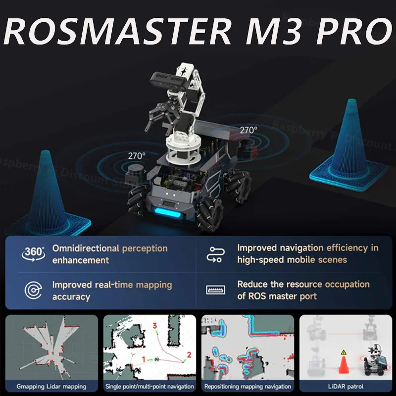 

ROSMASTER M3 PRO AI ROS2 Робот Электронное программирование смарт-автомобиля 3D Глубокое видение Dual LiDAR SLAM Картографическая навигация