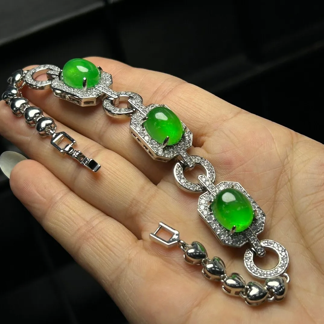 Natural ice Green Myanmar Jade jadeite Inlay bracelets Bangle