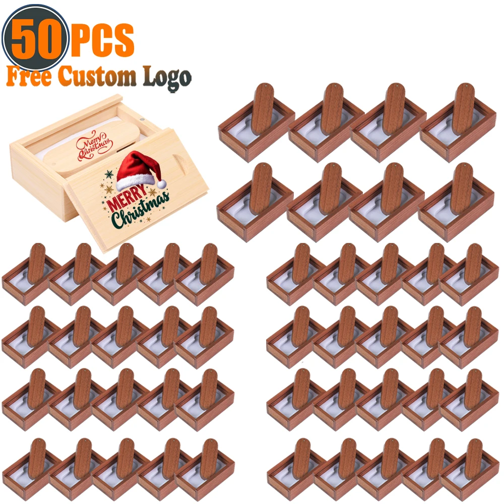 50pcs/lot Business Wooden Pendrive 8G16GB 32GB Rotatable USB2.0 Flash Drive Memory Stick 128GB 64G Wedding Gift Free Custom Logo