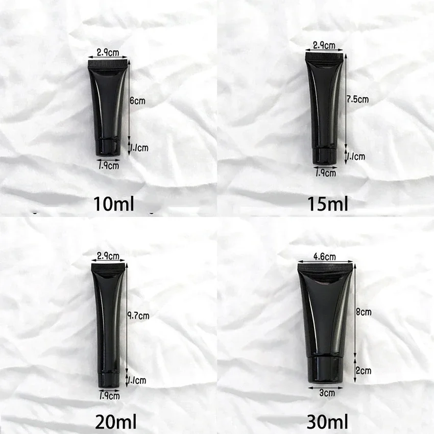 10g 15g 20g 30g 50ml 60g 80g 100g 200ml Black Plastic Squeeze Bottle Refillable Cosmetics Container Skin Care Cream Soft Tube