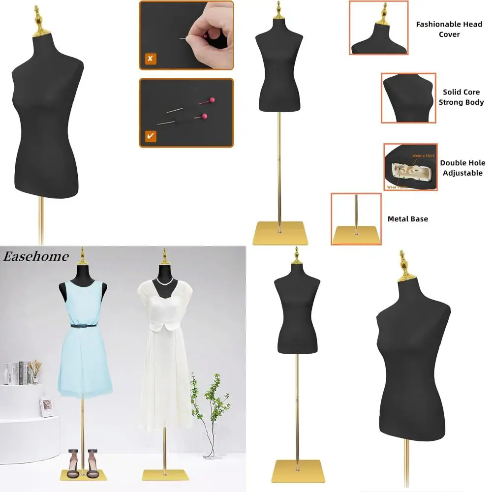 

Adjustable Height Female Mannequin Torso in Black Leather for Sewing, Dress, and Jewelry Display