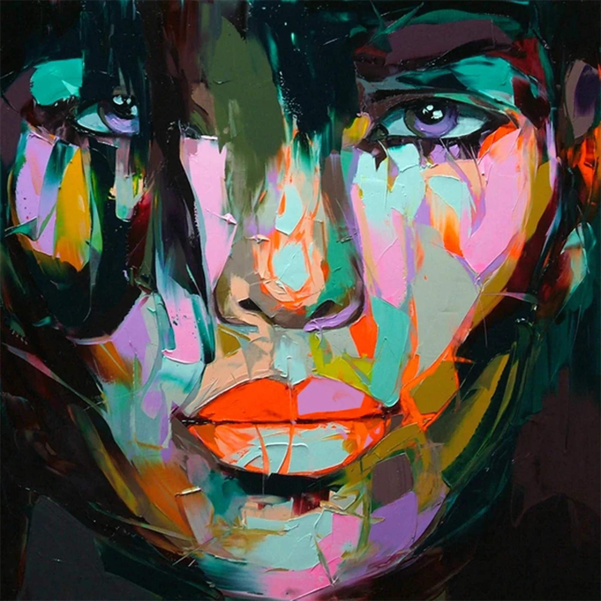 

Francoise Nielly Hand Painted on Canvas Face Portrait Painting Square Pop Wall Art Home Decor