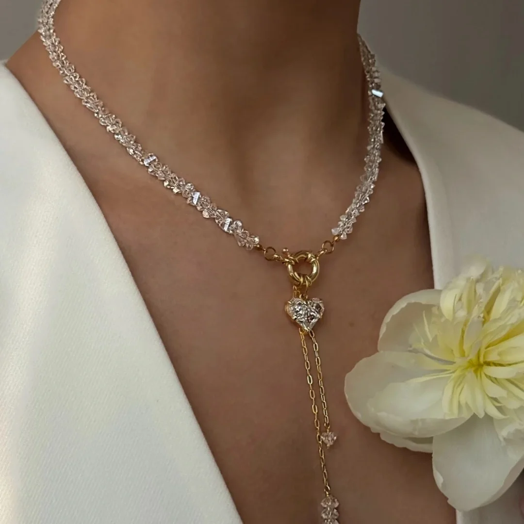 أزياء خمر الأسود هندسية كريستال سلسلة الزركون كريستال على شكل قلب قلادة قلادة للنساء الإناث بوهو مجوهرات Neelry