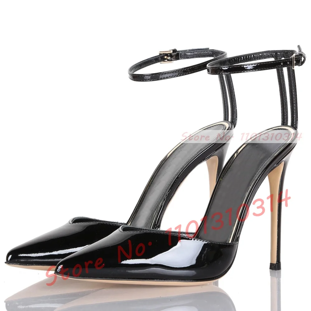 Nude Patent Leather Pointy Toe Sandals Women Casual Thin High Heels Shoes Double Back Strap Party Elegant Silver Evening Sandals