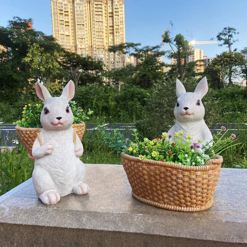 

Outdoor Cartoon Rabbit Flower Pot Decoration Landscaping Accessories Resin Rabbit Ornaments Garden Balcony Flower Vase Craft Fig