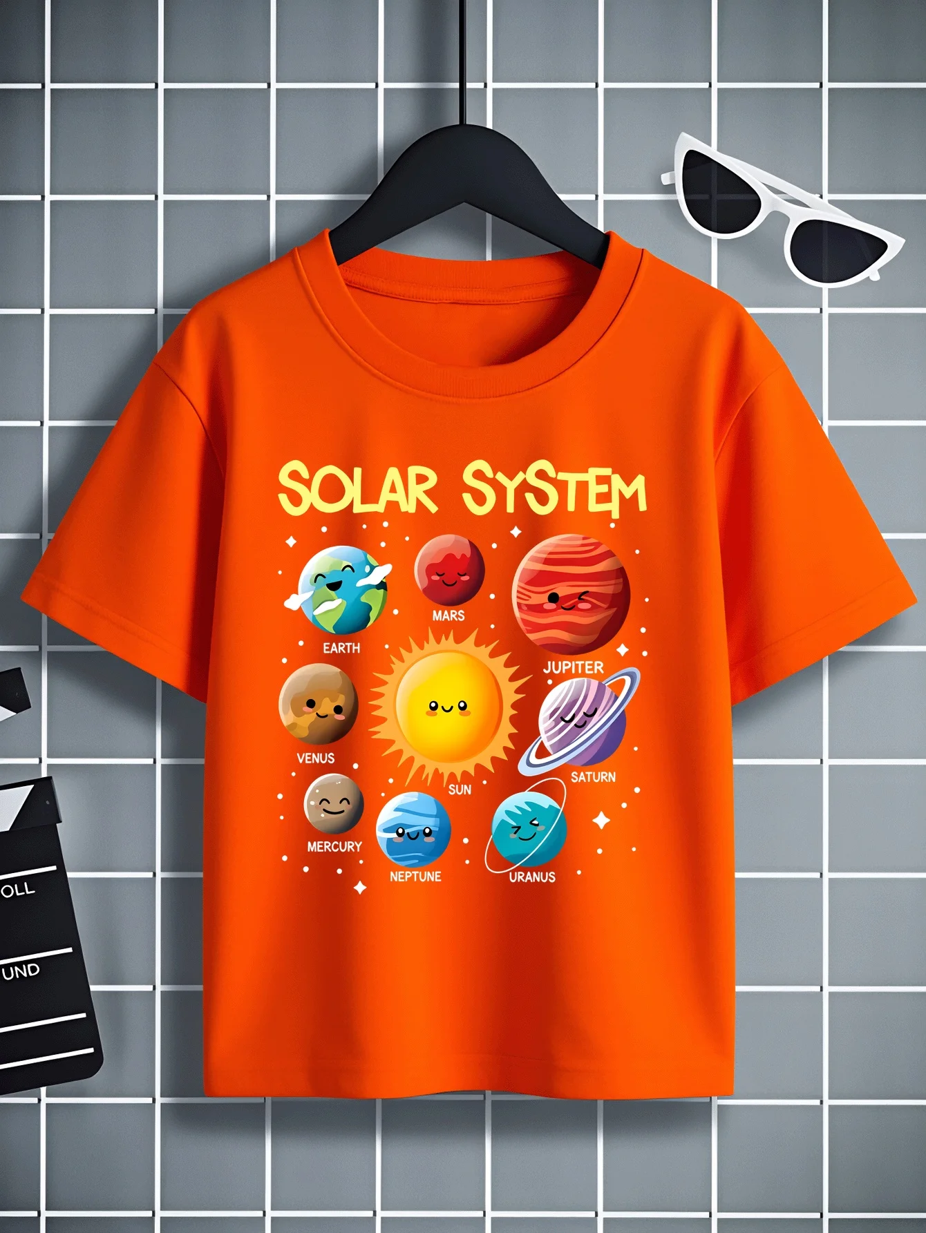 Children's T-shirt Casual T-shirt Solar System Planet Pattern Print Fun Summer Playful Children's Clothing Parent-child Outfit