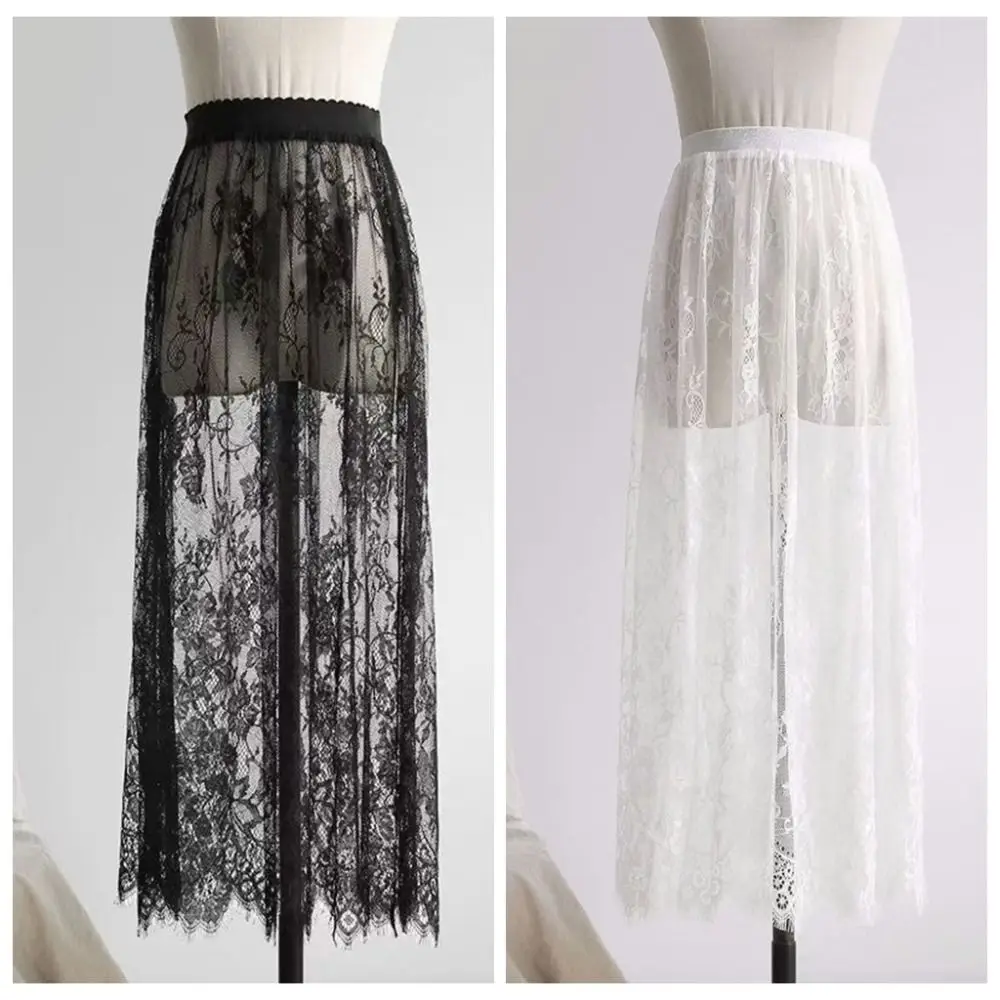 Soft Flower Lace Underskirt Slips Anti-glare 75cm Mesh Underskirt Slips Dress Cheongsam Loose Safety Skirt Petticoat Female
