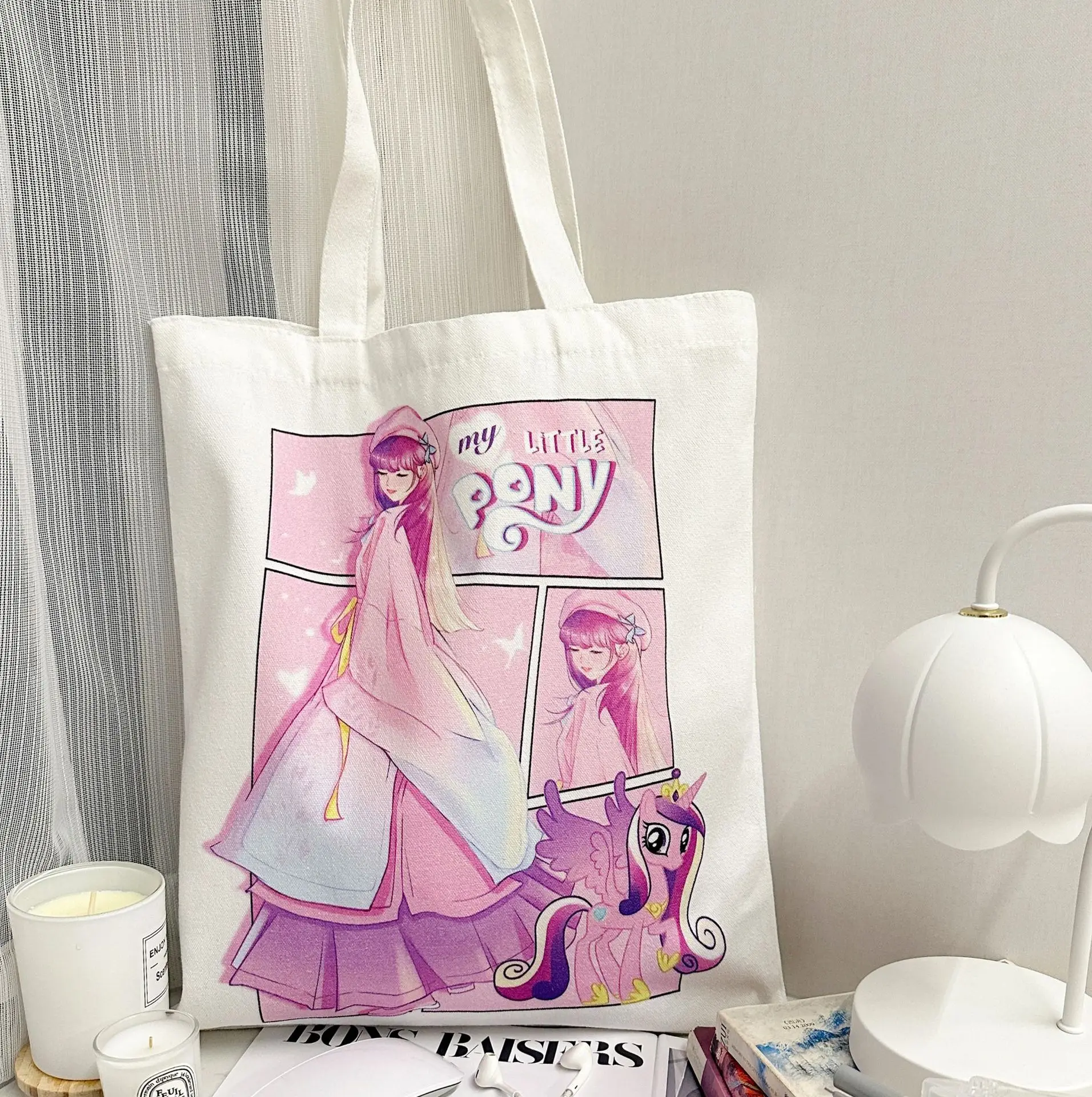 Kawaii My Little Pony Canvas Bag Pinkie Pie Fluttershy Cute Anime Shoulder Bag Large Capacity Eco Friendly Shopping Bag Gift Toy