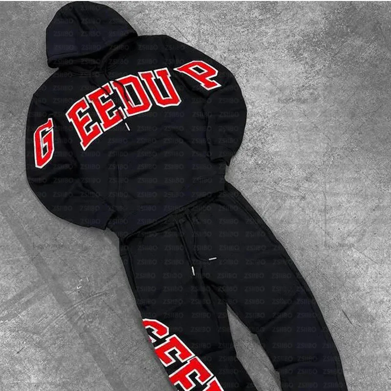 

New Hip-hop Trendy Streetwear Men's Suit Two-piece Set High Street Y2K Casual Tracksuits Women Goth Harajuku Retro Letter Hoodie