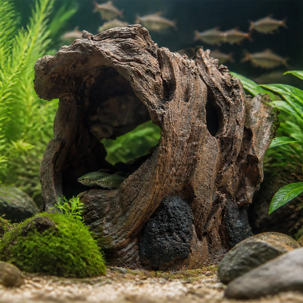 Künstliche Wurzelhöhle aus Kunstharz für Aquarien, Baumstumpf, Landschaftsdekoration, Aquarien-Versteck, Spielsitz, Laichstätte – Detail 8