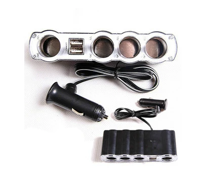 12V Car Cigarette Lighter Socket Splitter 4 Outlet Dual USB Short Circuit Protection Power Distributor For GPS Phone