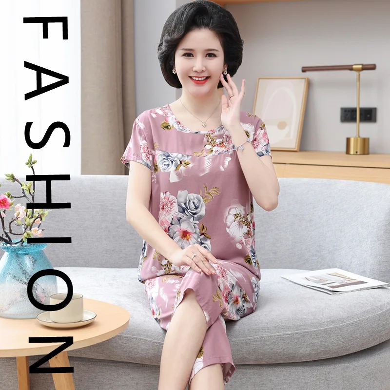 بدلة نسائية من القطن والحرير في منتصف العمر وكبار السن 2024 صيف جديد رقيق من القطن والحرير ملابس نسائية غير رسمية يمكن للنساء ارتداء n