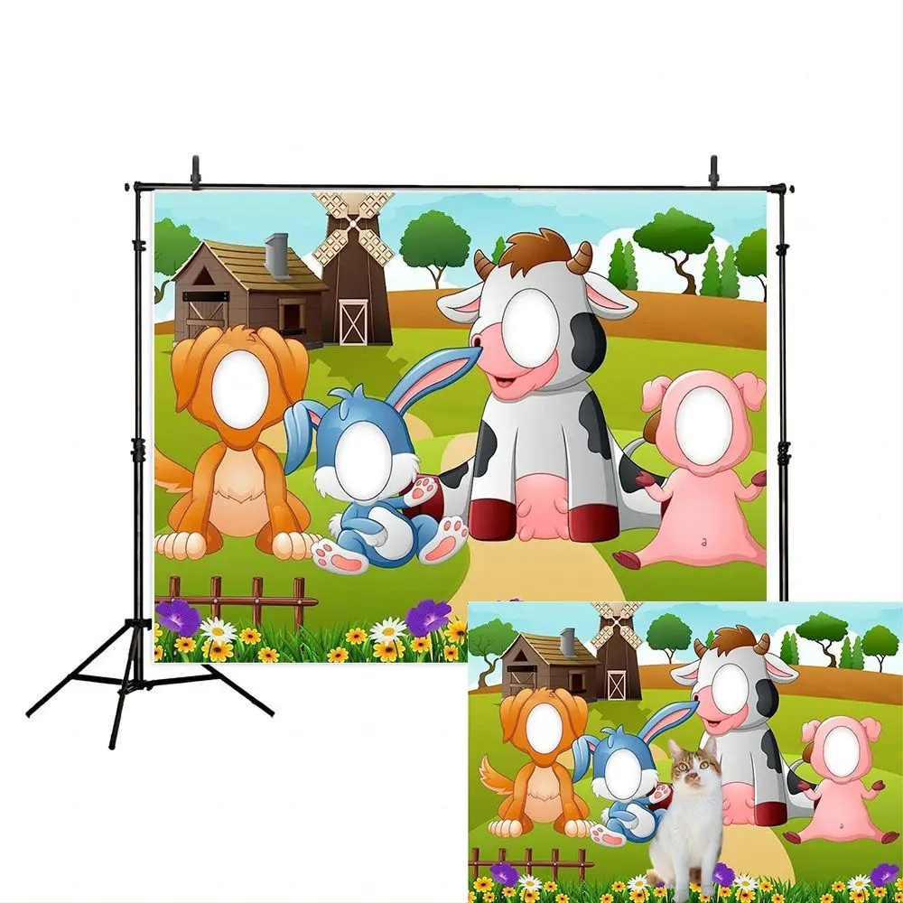 Animals Backdrop Cow Pig Rabbit Dog Face Pretend Play Party Game Farm Photo Background Birthday Baby Shower Decorations Banner