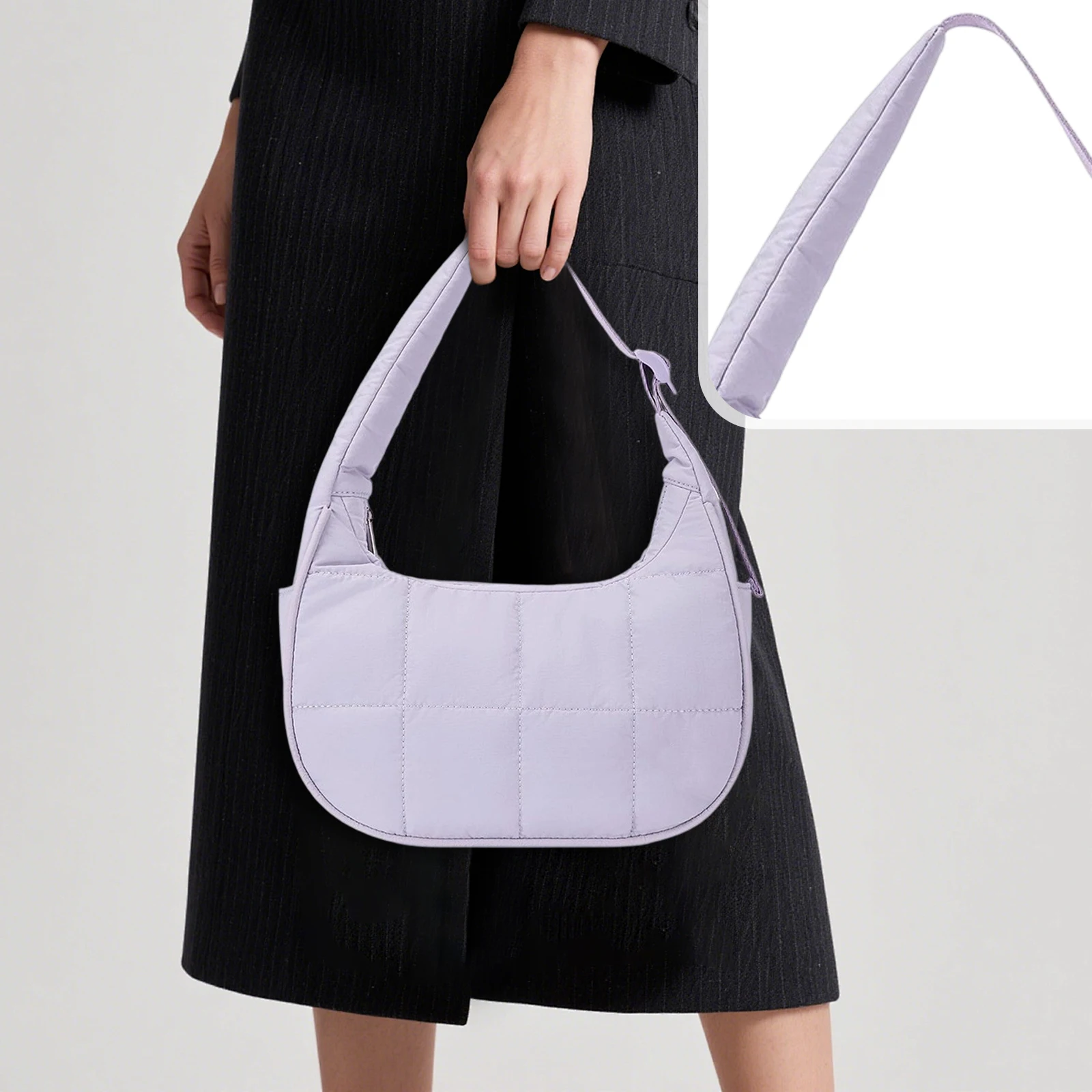 ファッションレディ大容量ショルダーバッグ女性カジュアル無地ダウンバッグ女性シルクコットンハンドバッグ女の子旅行トートバッグ