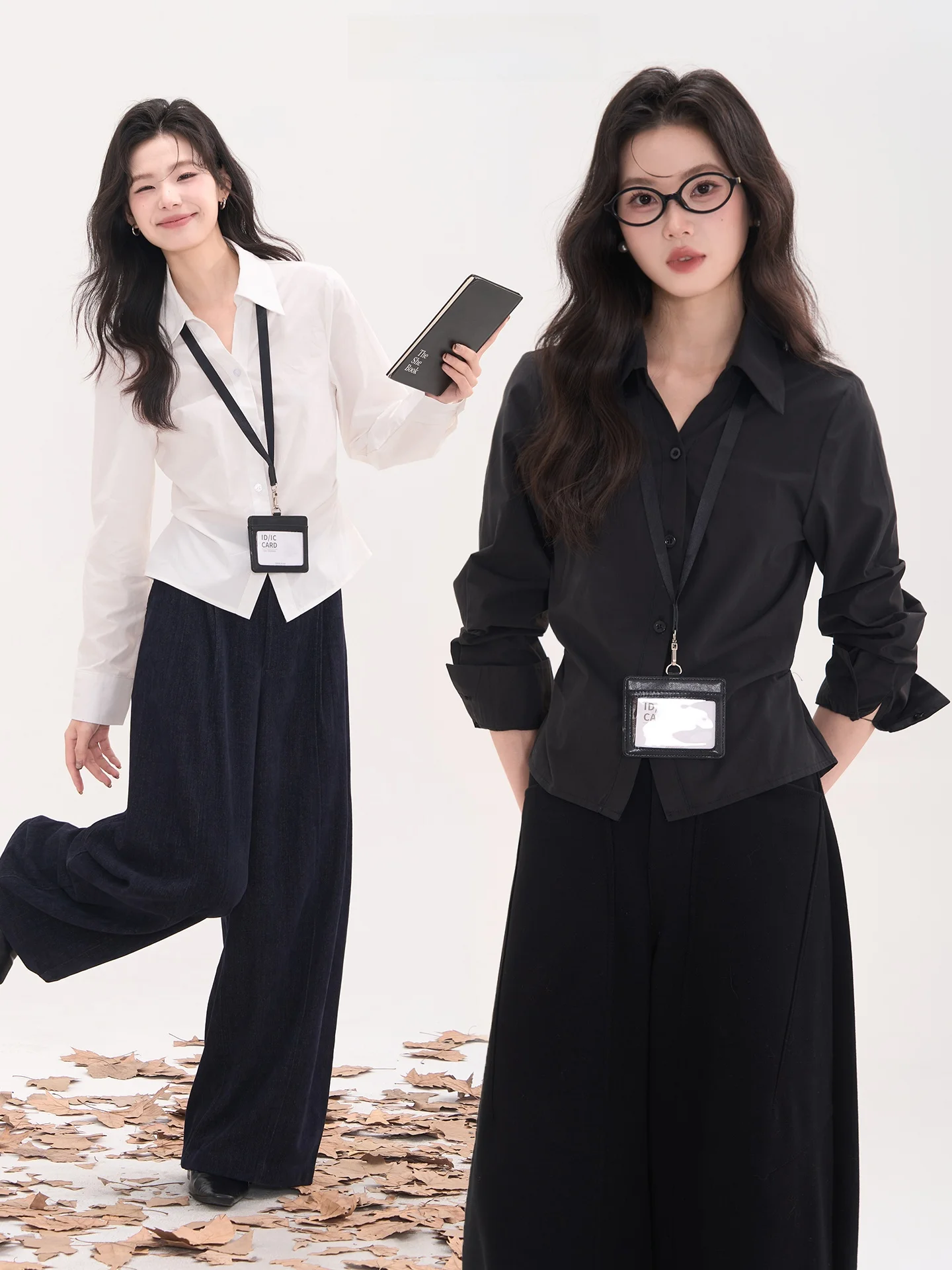 

Design Sensation Long Sleeve Shirt Women's Cotton French Style Button up Slim Fit Waist Tie Casual Short Length Top