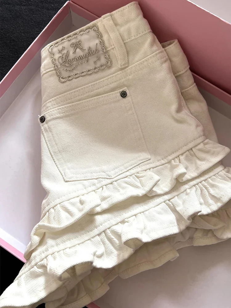 

2025 High Waist Slimming Straight Leg Casual Wide Leg Jeans Shorts Women Summer New Sle White mmet Splicing Denim Shorts Feamle