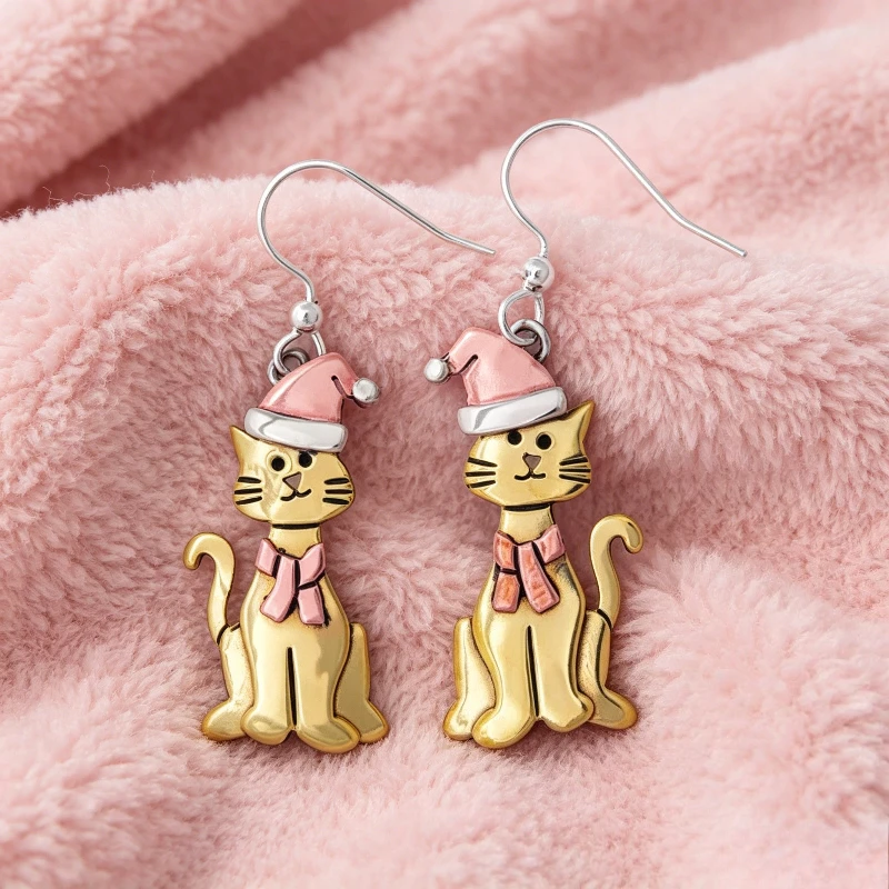 Wunderschöne, zarte, handgefertigte goldene Katzen-Tropfenohrringe für Damen, modisch, kreativ, für Festlichkeiten, perfektes Schmuckzubehör, Geschenk