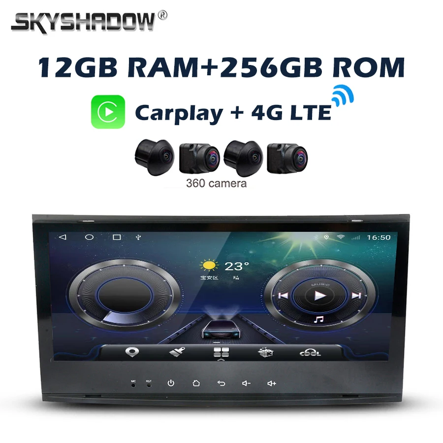 

8.8” 4G LTE 12G+256G Carplay Auto Android 14.0 Car DVD Player GPS WIFI Bluetooth Radio For VW Touareg T5 Multivan Transporter
