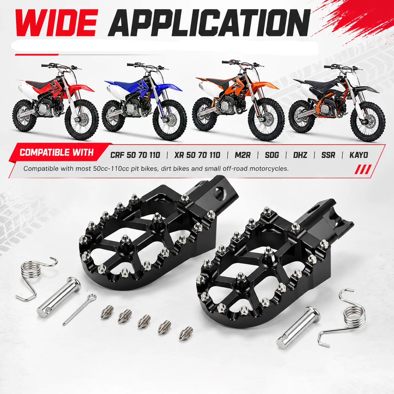 For HONDA CRF XR 50 70 110 M2R SDG DHZ SSR KAYO Pit Bike Universal Footpeg Footrest Foot Pegs Motorcycle Parts CNC Aluminum Durable