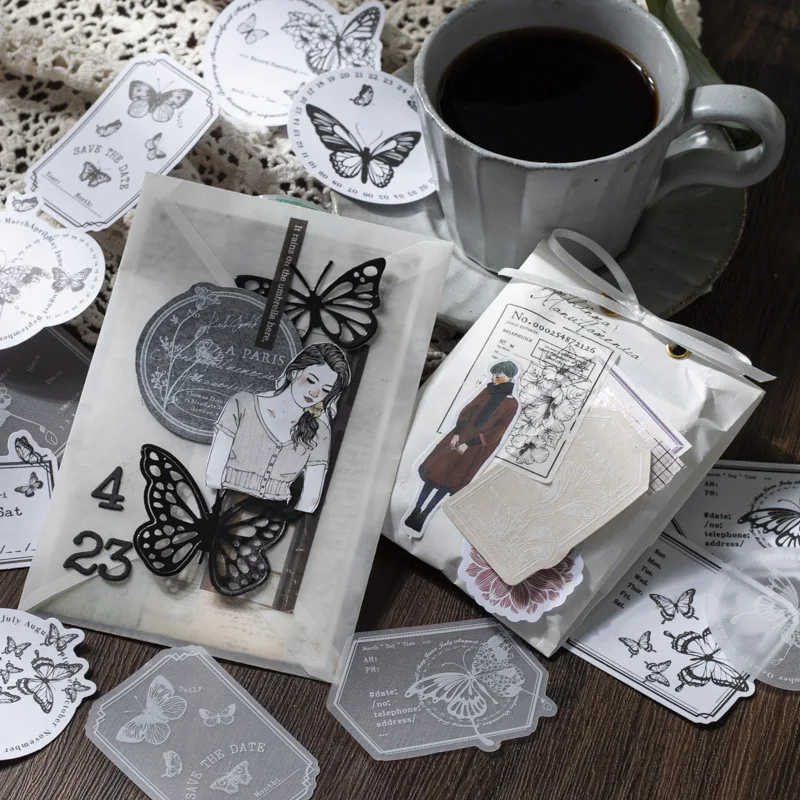 20 pcs Vintage Stickers Black and white sketch Stickers Decorative collage Journal notebook handmade DIY Scrapbooking