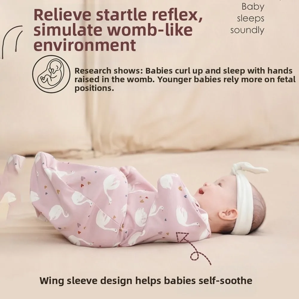 ผ้าห่อตัวเด็กแรกเกิดลายการ์ตูน ป้องกันการสะดุ้ง ป้องกันการกระตุก ผ้าฝ้ายเนื้อนุ่ม แบบถุงห่อตัว