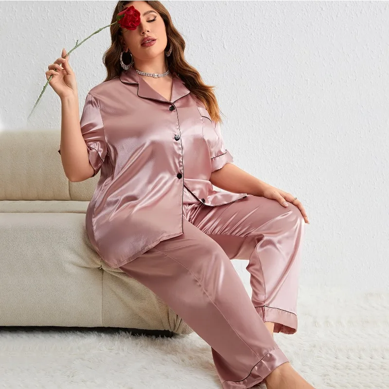 

Women's Lightweight Plus Size Loose 2-Piece Pajama Set Summer New Fashion Thin Breathable Comfortable Long Pants Loungewear